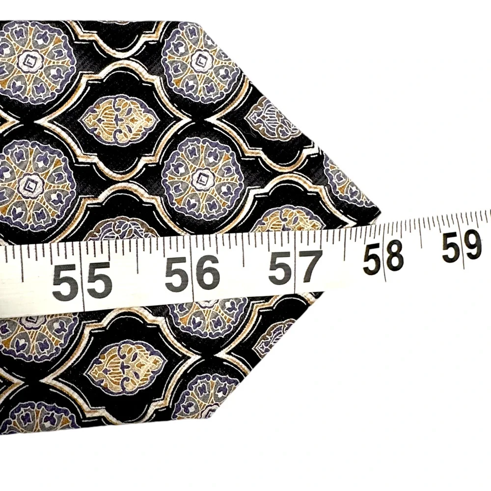 XMI 100% Silk Dress Tie Made in USA Black Geometric Pattern‎ 58